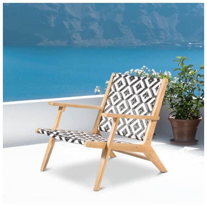 Fauteuil bas en bois d'Acacia FSC et en résine tressée - 1 personne