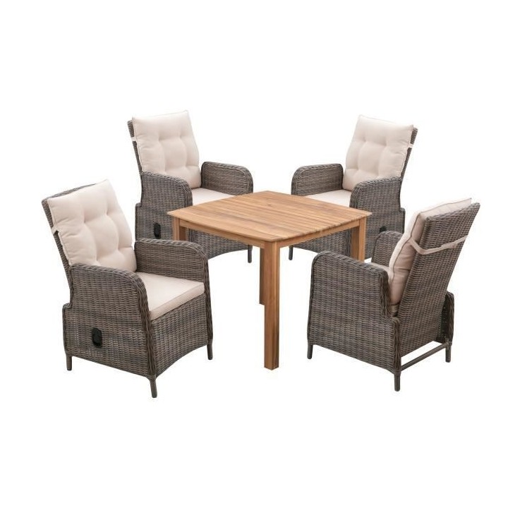 Fauteuil de jardin inclinable en acier et résine tressée - assise et