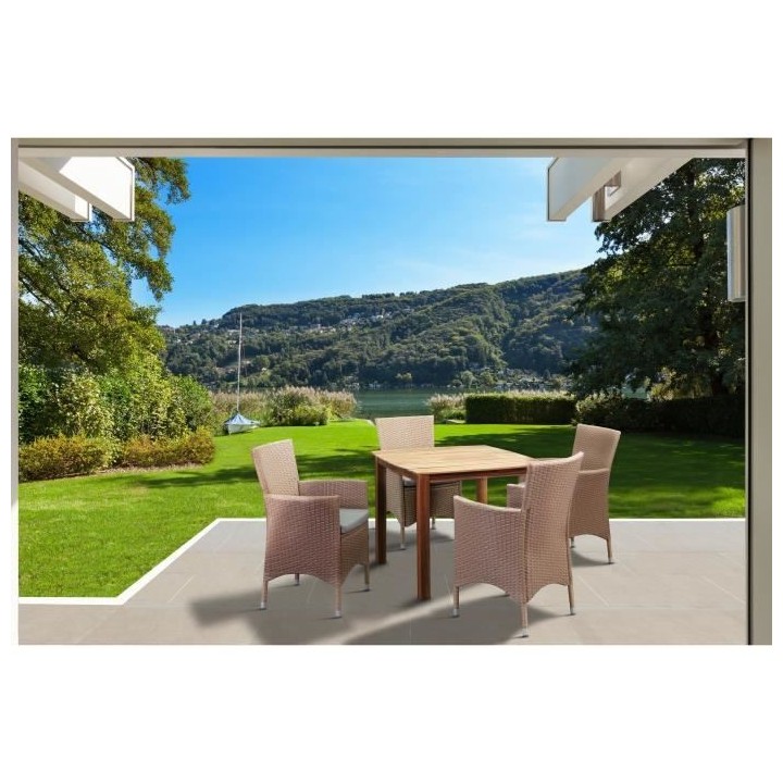 Fauteuil de jardin en rotin avec coussin - Couleur naturelle