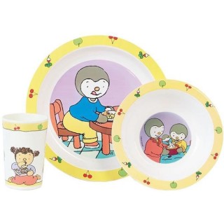 T'CHOUPI Ensemble repas : 1 verre 220 ml, 1 assiette et 1 bol micro-on