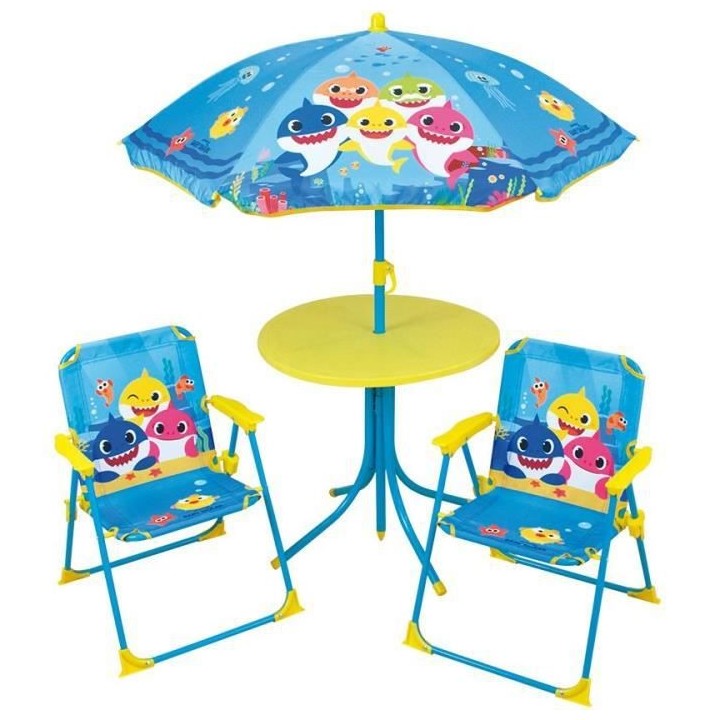 FUN HOUSE Baby Shark Salon de jardin - 1 table H.46xø46 cm, 2 chaises