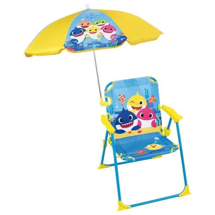 FUN HOUSE Baby Shark Chaise pliante camping avec parasol - H.38.5 xl.3