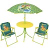 FUN HOUSE Jurassic Salon de jardin dinosaures - 1 table 46 x ø46 cm, 2 chaises 53 x 38,5 x 37,5 cm et 1 parasol 125 x ø100 cm