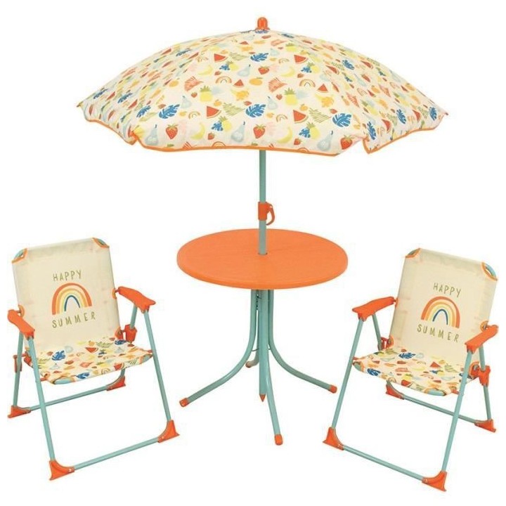 FUN HOUSE Fruity's Salon de jardin - 1 table H.46 x ø46 cm, 2 chaises