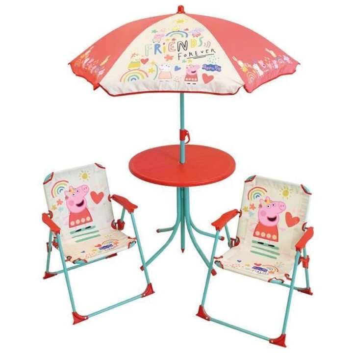 FUN HOUSE Peppa Pig Salon de jardin - 1 table H.46xø46cm, 2 chaises H