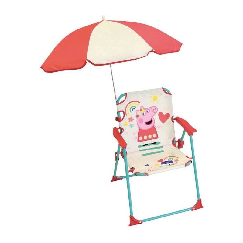 FUN HOUSE Peppa Pig Chaise pliante camping avec parasol - H.38.5 xl.38.5 x P.37.5 cm + parasol ø 65 cm - Pour enfant