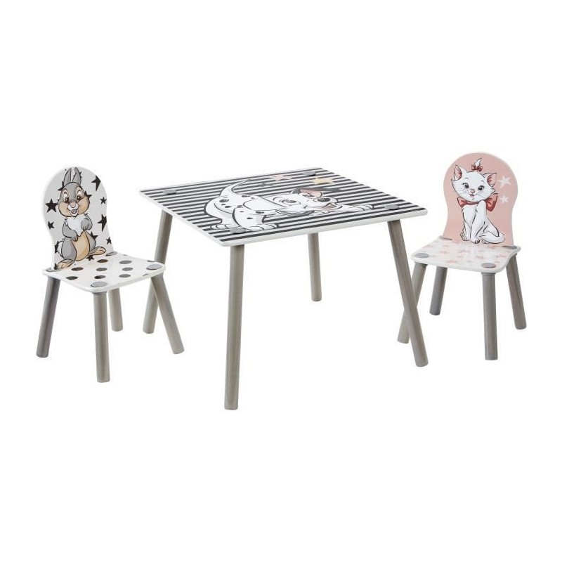 Disney Classics - Ensemble table et 2 chaises pour enfants - 101 Dalmatiens, Tambour, Bambi, Aristochats