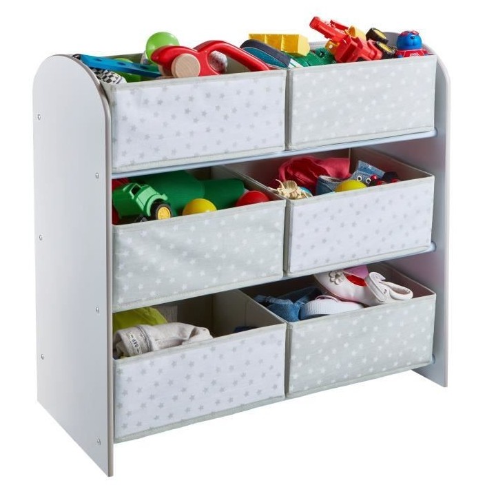 Meuble de rangement a jouets Blanc pour chambre d'enfant avec 6 bacs