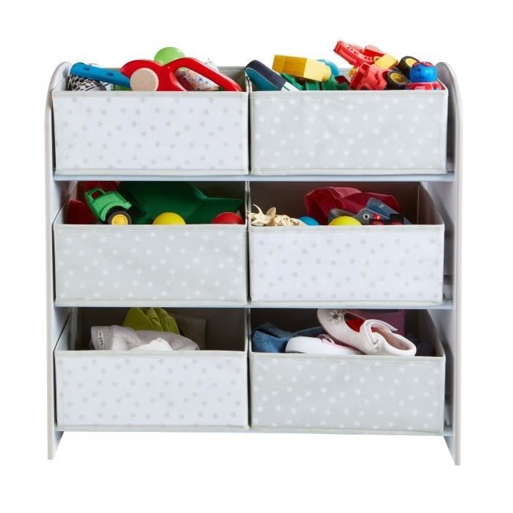 Meuble de rangement a jouets Blanc pour chambre d'enfant avec 6 bacs