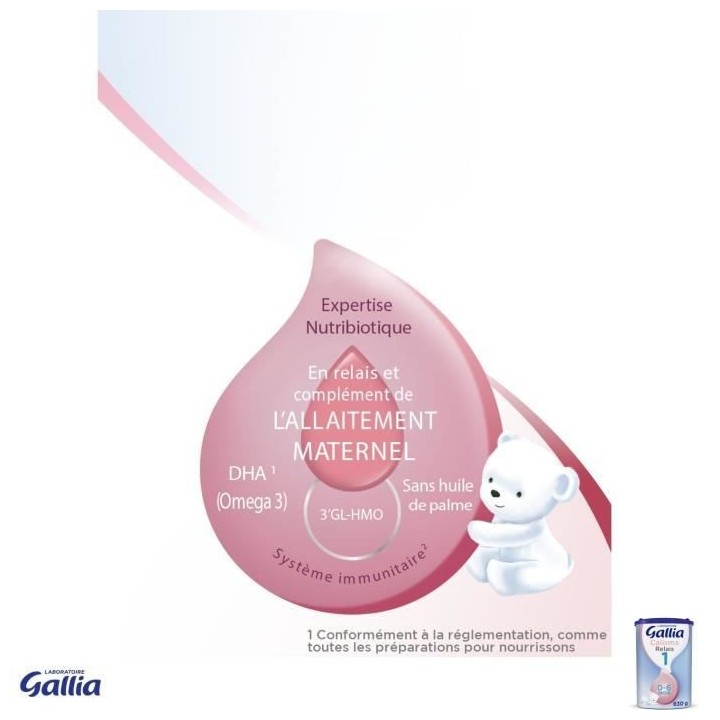 GALLIA Calisma Relais 1 Lait en poudre pour bébé - 3 x 830 g - De 0