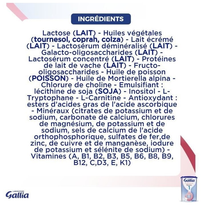 GALLIA Calisma Relais 1 Lait en poudre pour bébé - 3 x 830 g - De 0