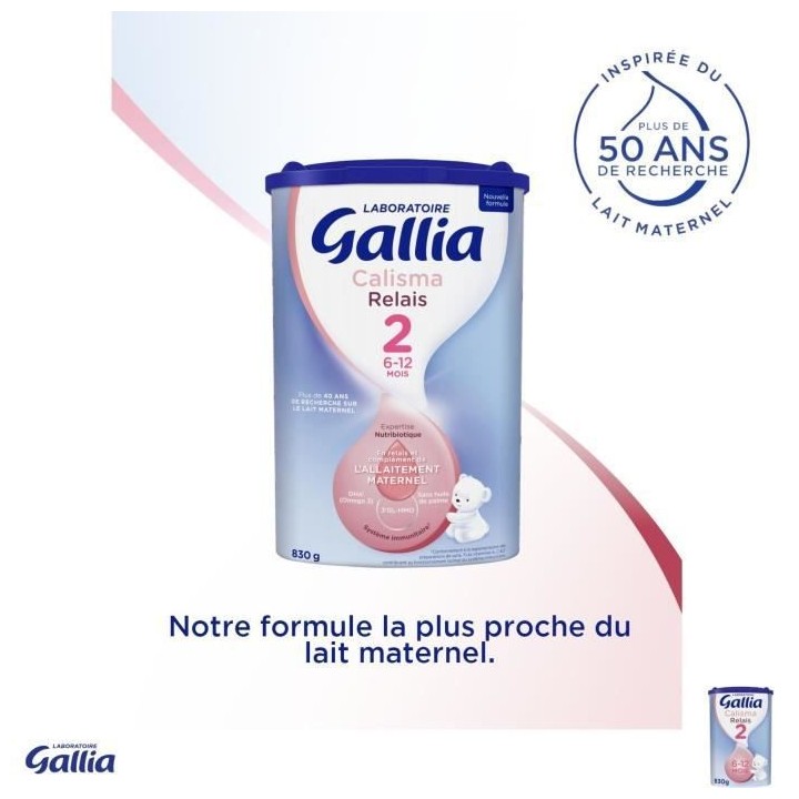 GALLIA - Calisma Relais 2 - Lait en poudre pour bébé - 3 x 830 g - D