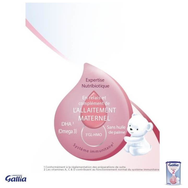 GALLIA - Calisma Relais 2 - Lait en poudre pour bébé - 3 x 830 g - D