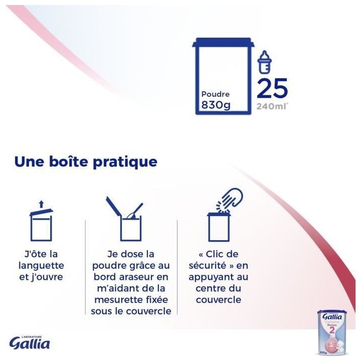 GALLIA - Calisma Relais 2 - Lait en poudre pour bébé - 3 x 830 g - D