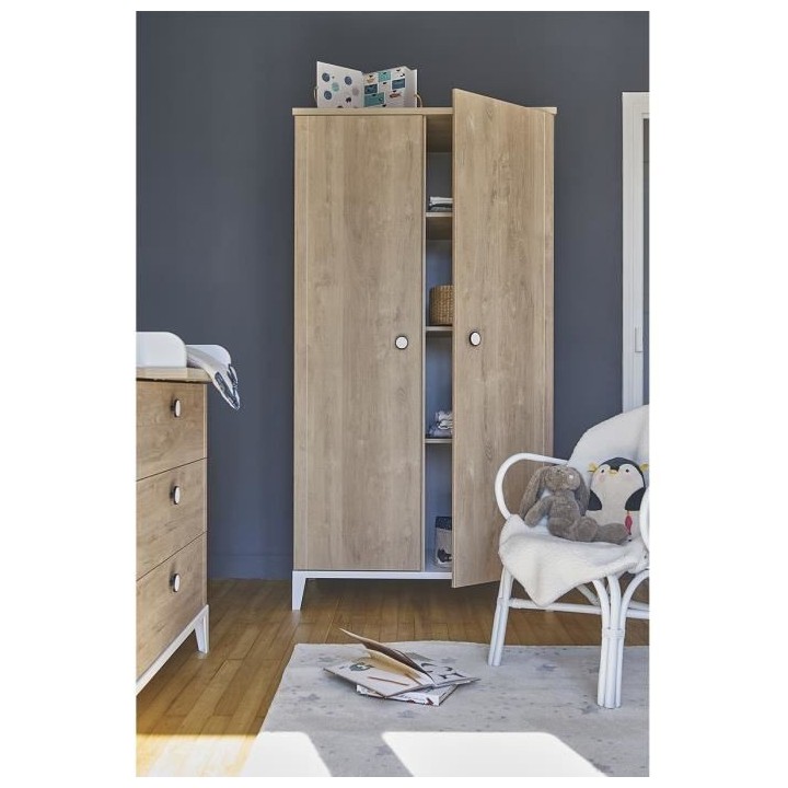 Armoire de chambre enfant - Panneaux de particules - Marron - 2 portes