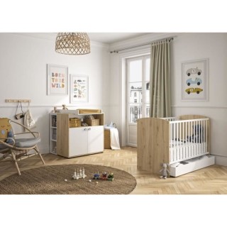 Chambre bébé Duo : Lit + Commode a langer ARTHUR - Décor chene blon