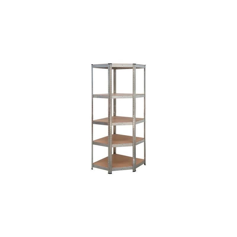 PRACTO HOME Etagere de rangement bois/galva d'angle - 180 x 70 x 40 cm - Charge lourde 175 kgs/tablettes