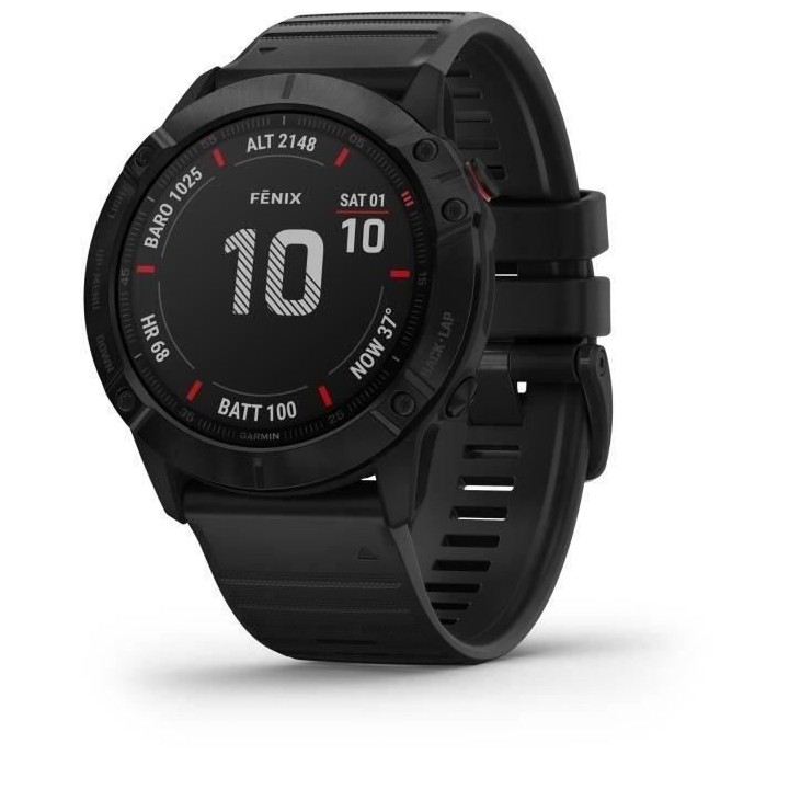 GARMIN Fenix 6X Pro - Montre connectée - Noir - Bracelet noir