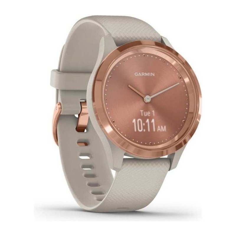 Garmin - Vivomove 3S - Montre Connectée a Aiguilles Mécaniques et écran Tactile - Suivi GPS a Cadran 39 mm - Rose Gold/Beige