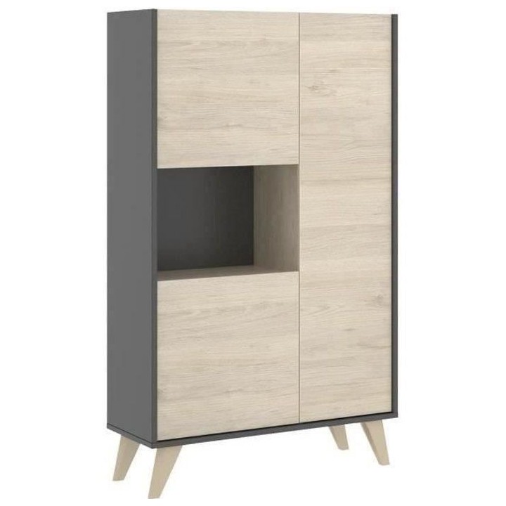 Buffet haut - Décor graphite et Chene - 3 portes + 1 niche - NESS - L