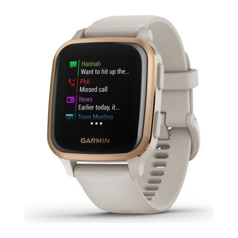 GARMIN Venu Sq Edition Musique - Rose Gold - Montre connectée santé et bien-etre - Bracelet beige