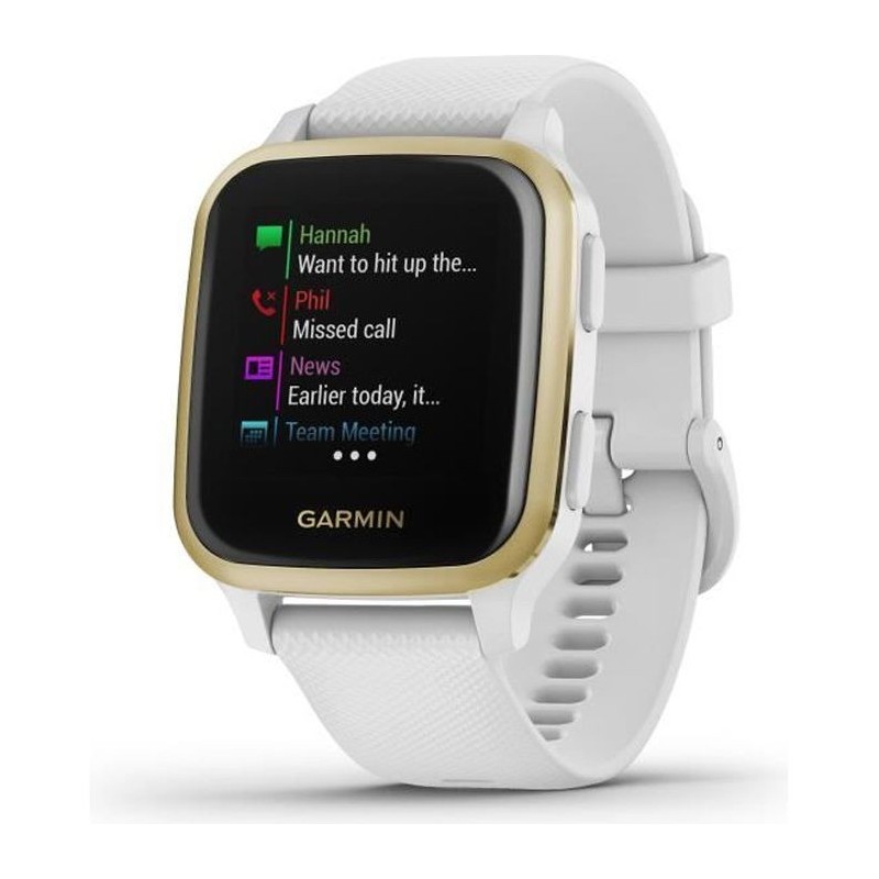 GARMIN Venu Sq - Montre connectée santé et bien-etre - Light Gold - Bracelet blanc