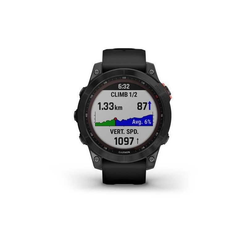 Montre GPS connectée - GARMIN - Fenix 7 Solar - Gris avec bracelet noir