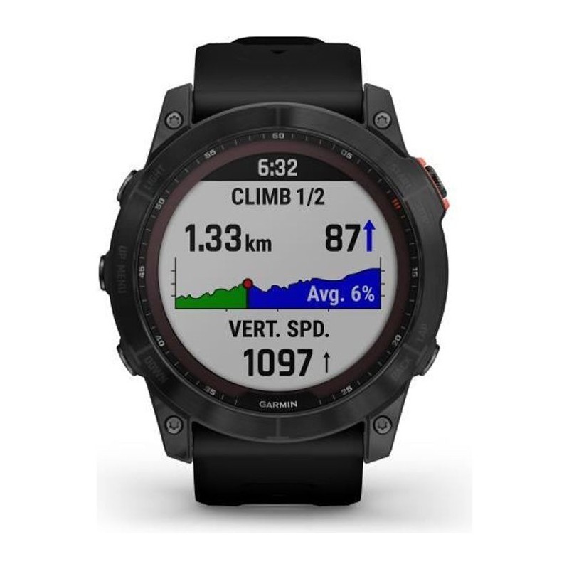 GARMIN Fenix 7X Solar - Montre connectée a haute performance - Bracelet noir