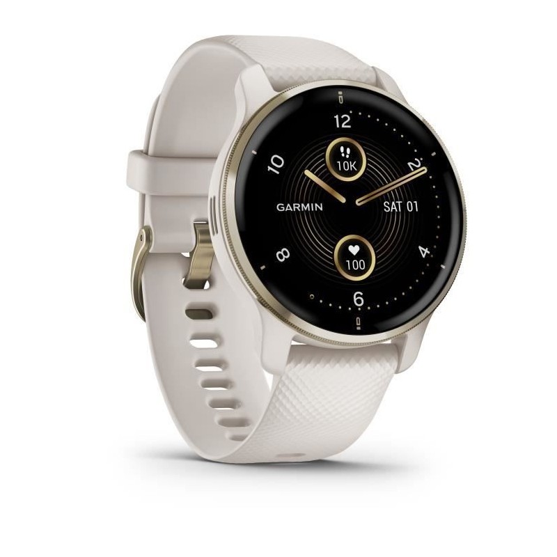 GARMIN Venu 2 Plus - Montre connectée avec appels via Bluetooth - Cream Gold - Bracelet ivoire