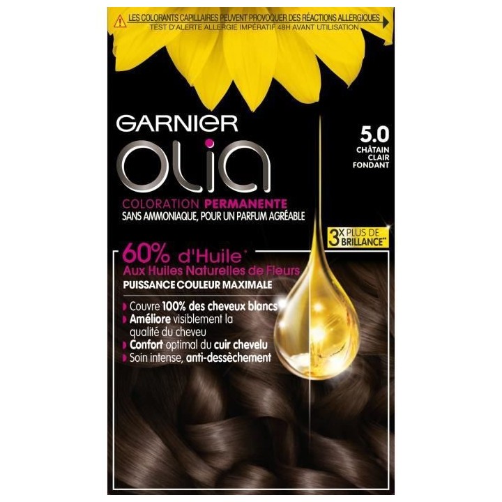 Coloration permanente Olia n° 5.0 GARNIER - Châtain clair fondant