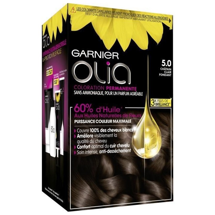 Coloration permanente Olia n° 5.0 GARNIER - Châtain clair fondant