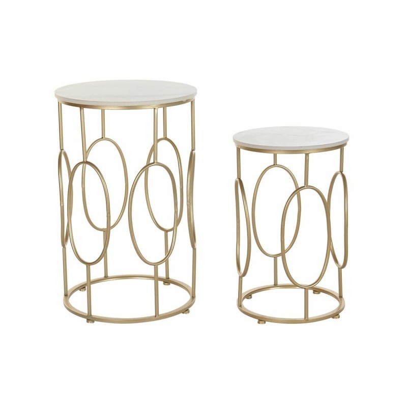 Set de 2 Tables Gigognes DKD Home Decor Doré Métal Blanc Marbre 38 x 38 x 60 cm