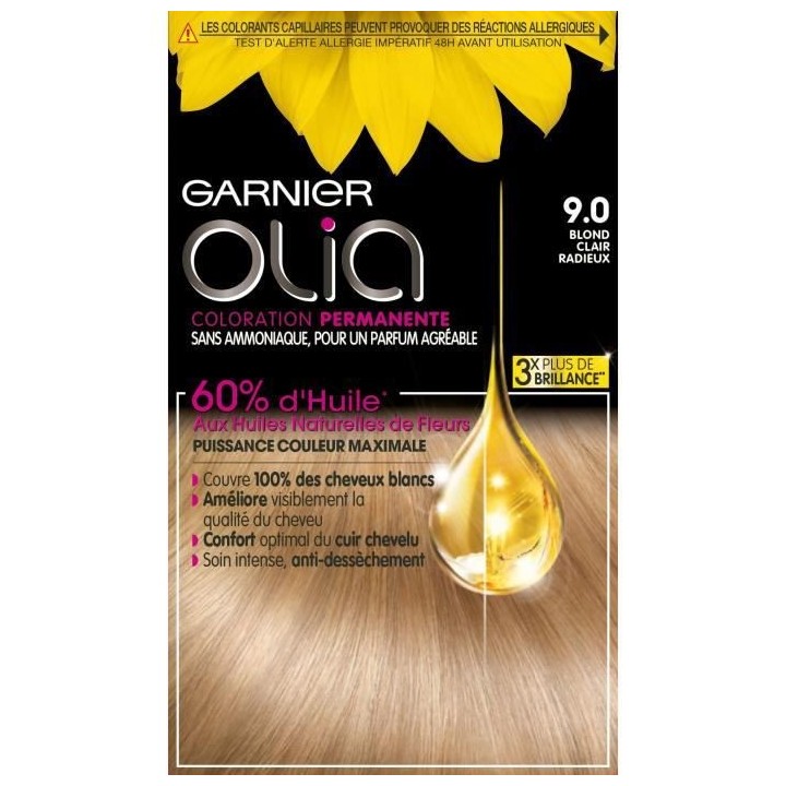 Coloration permanente Olia 9.0 GARNIER - Blond Clair Radieux