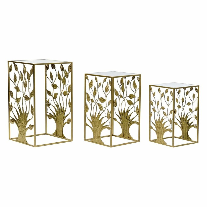 Set de 3 Tables Gigognes DKD Home Decor Doré Métal Miroir 40 x 40 x 70 cm