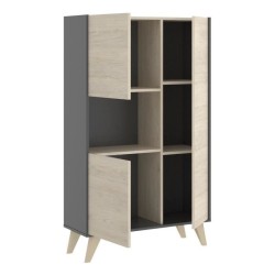 Buffet haut - Décor graphite et Chene - 3 portes + 1 niche - NESS - L 81 x P 43 x H 135 cm