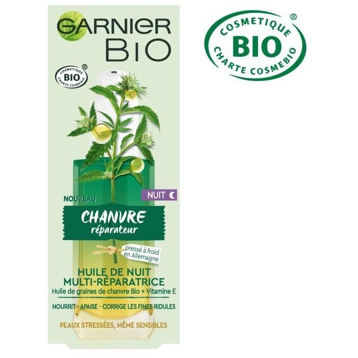 Huile de Nuit Multi-Réparatrice GARNIER Chanvre Bio 30 ml
