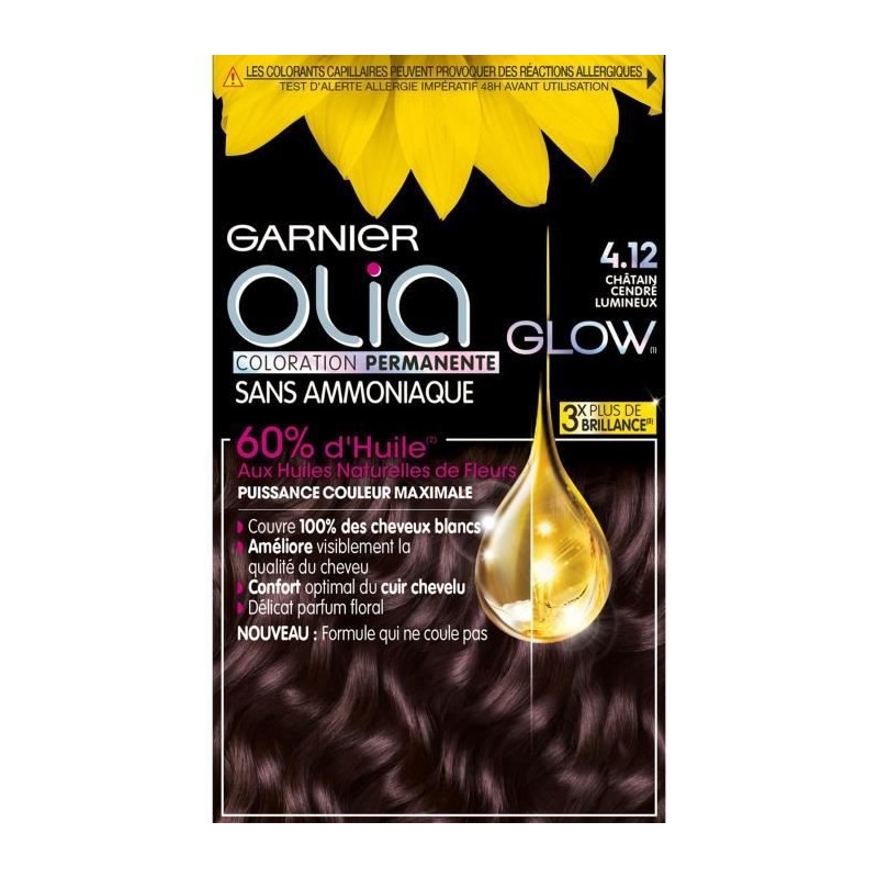 Coloration permanente GARNIER Olia Sans ammoniaque - 4.12 Châtain cendre lumineux