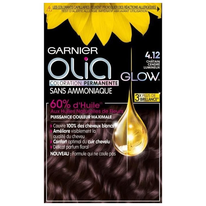 Coloration permanente GARNIER Olia Sans ammoniaque - 4.12 Châtain cen