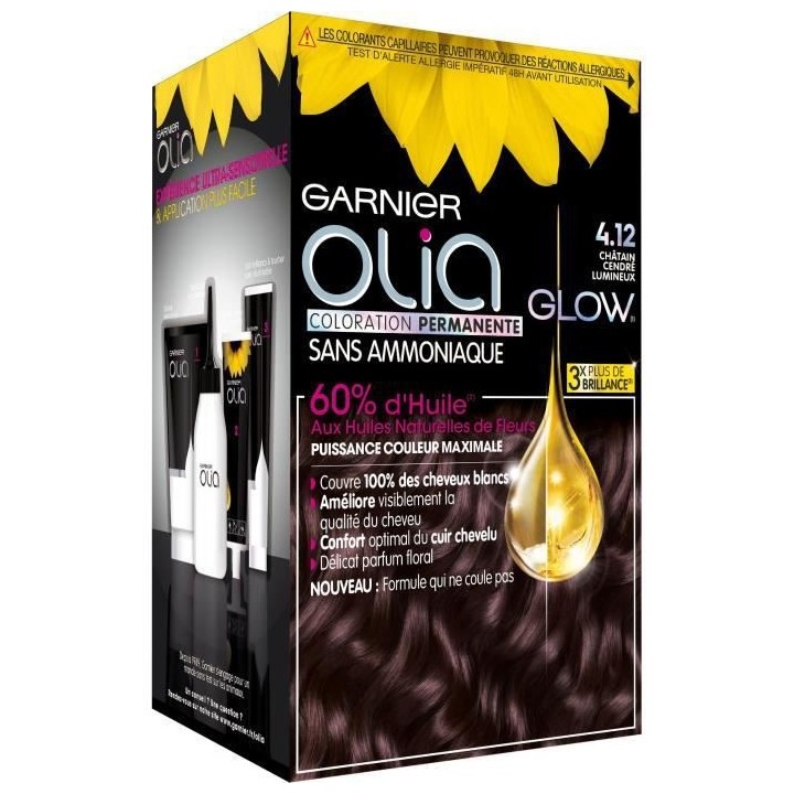 Coloration permanente GARNIER Olia Sans ammoniaque - 4.12 Châtain cen