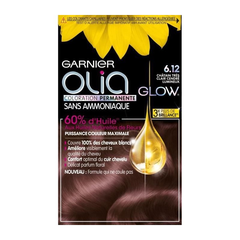 Coloration permanente Olia GARNIER - Sans ammoniaque - 6.12 Châtain tres clair cendre lumineux