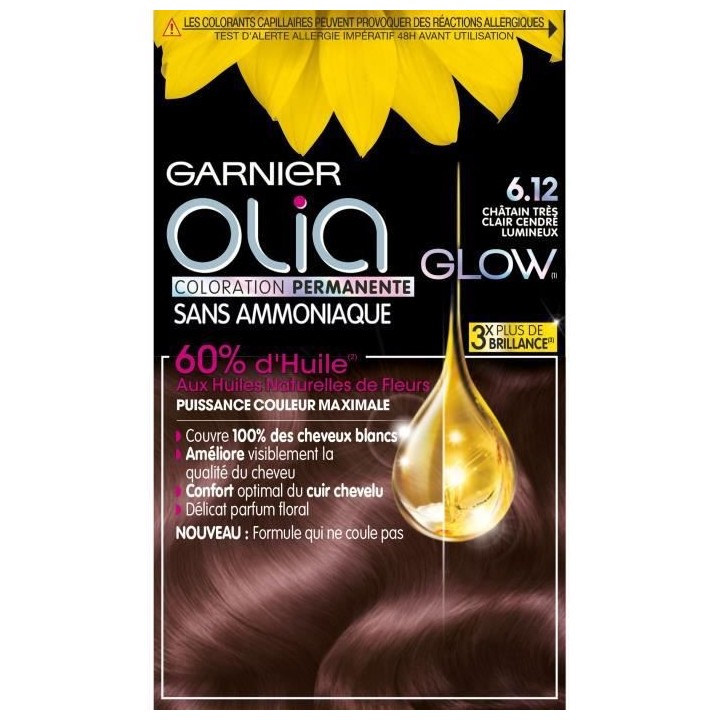 Coloration permanente Olia GARNIER - Sans ammoniaque - 6.12 Châtain t