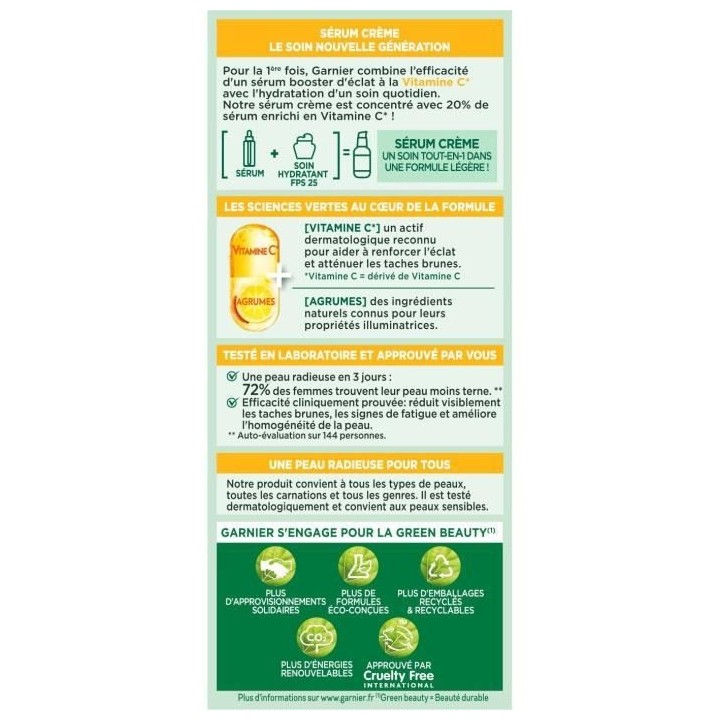 Sérum Creme 2en1 GARNIER Booster d'éclat Vitamine C - 50 ml