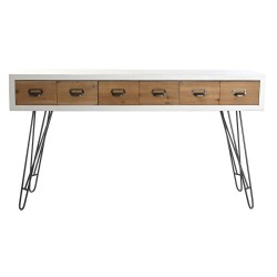 Console DKD Home Decor Sapin Naturel Métal Blanc (140 x 40 x 77 cm)