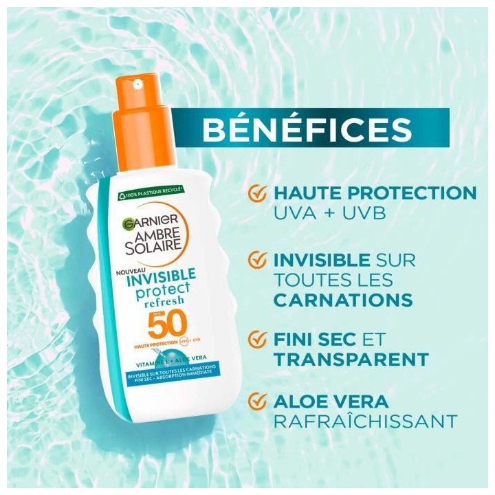 GARNIER Ambre Solaire Spray Protecteur ReFresh SPF 50 Invisible sur to