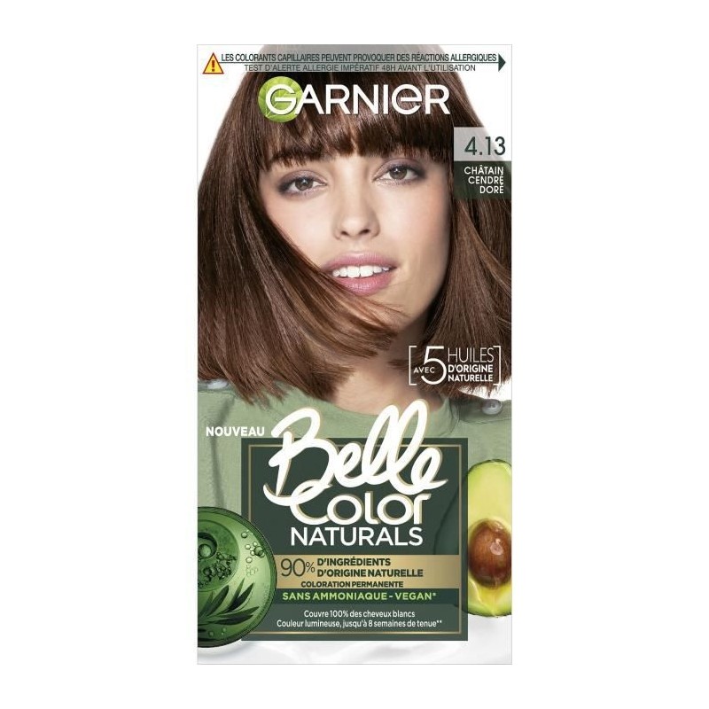 Coloration permanente Belle Color Naturals GARNIER - Sans ammoniaque - 4.13 Châtain cendré doré