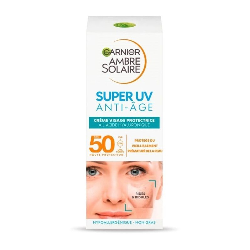 GARNIER Ambre Solaire Super UV Creme visage protectrice anti-âge a l'acide hyaluronique FPS 50 - 50 ml