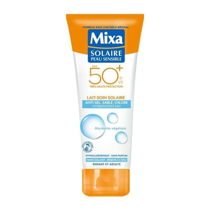 Lait Fondant Mixa Solaire SPF50+ Peaux Sensibles a Réactives - 200 ml