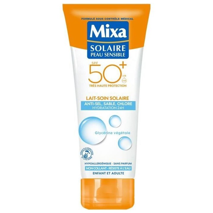 Lait Fondant Mixa Solaire SPF50+ Peaux Sensibles a Réactives - 200 ml