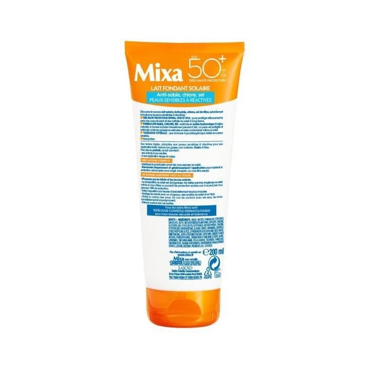Lait Fondant Mixa Solaire SPF50+ Peaux Sensibles a Réactives - 200 ml
