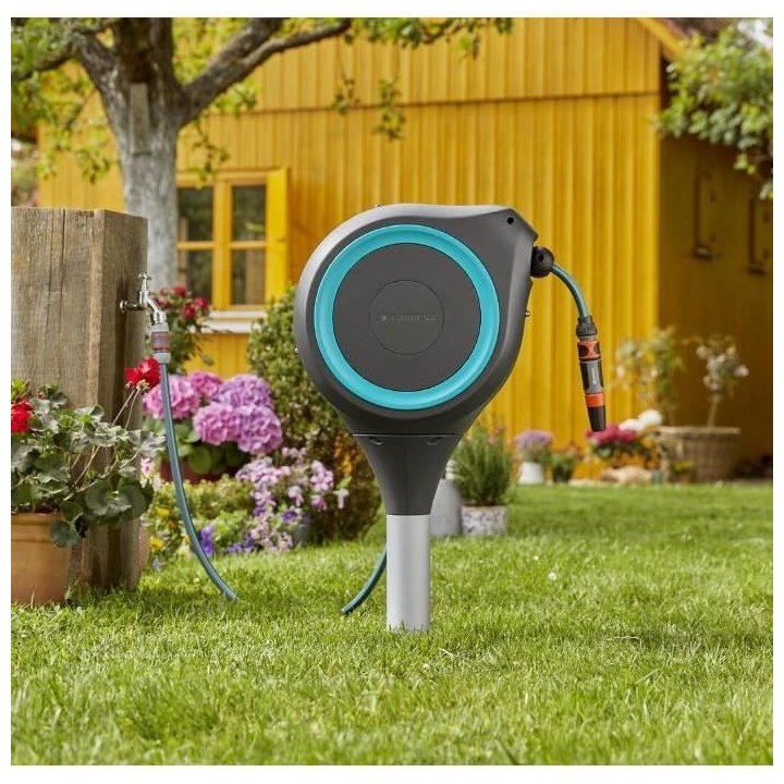 GARDENA Dévidoir automatique sur pic RollUp S 15 m liseret bleu